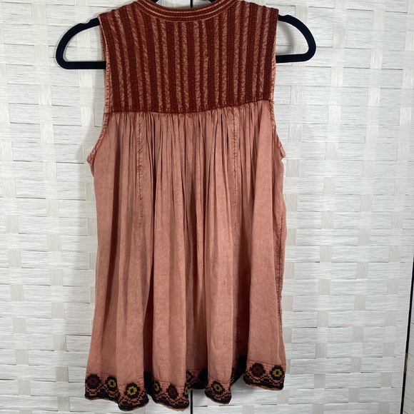 Rachel Zoe Sun Washed Salmon Embroidered Sleeveless Boho Swing Tank Size‎ Small - Picture 6 of 13